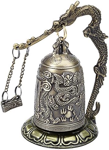 Vintage Style Bronze Lock, Dragon Carved Buddhist Bell, Good Luck Bell for Meditation Altar & Home Office Decor (Color: Copper)