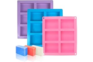 LOVESMILE Stampi per Sapone, 3 Pezzi Stampi in Silicone per Sapone, 6 Celle Stampi per Sapone fai da te, Stampo Silicone Rettangolare Applica a Forno, Frigorifero, Forno a Microonde che fa Artigianato
