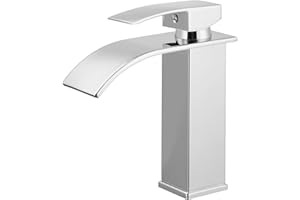 CLUHERTVY Bathroom Taps, Basin Mixer Tap, Waterfall Spout Bathroom Sink Taps with Single Lever, Hot and Cold Water Adjustable Sink Taps for Bathroom Basin, Solid Brass Core,304 Stainless Steel, Polished Chrome