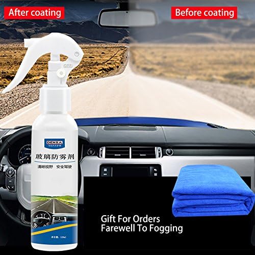 Anti Fog Spray, Glass Anti-Fog Agent Automobile Front Window Glass Anti Mist for Glass and Plastic Treatment Water Car Window Windshield Glasses Mirrors Helmet(With A Towel,120ML)
