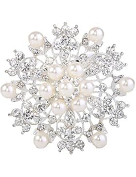 EVER FAITH Damen Kristall Cream künstliche Perle Winter Schneeflocke Blume Brosche klar Silber-Ton