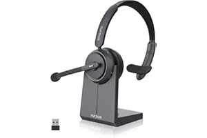 Nuroum HP31-S(3rd Gen) Casque Bluetooth sans Fil avec Micro, Casque à Réduction de Bruit ENC avec Station de Charge,Clé USB-A&C/Bluetooth/Dongle, 45H d'Autonomie pour Call Center/Travail/Appels/Bureau