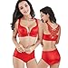 Produktbild BH Set mit Slip Panties Push up Damen Spitze Unterwäsche Schmetterling Zurück Dünn Nahtlose Ohne Bügel Große Größe Bra Schöner Vorderverschluss BHS mit 12 Kleiner Diamants (110/48CDE, Rot)