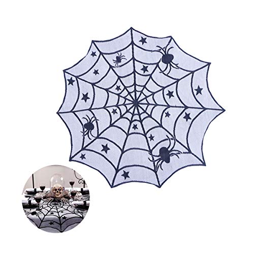 BESTOYARD Table Ronde en Toiles d'araignée Topper Couvre Nappe de Toile d'araignée de Toile Décoration de Table d'halloween (Noir)