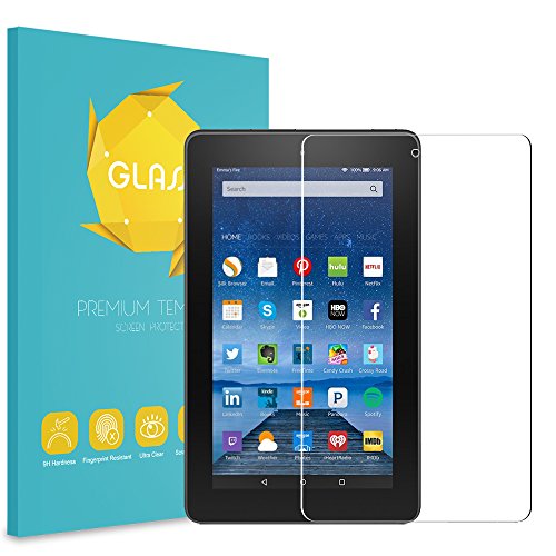 Fintie Folie Panzerglas für Amazon Fire 7 Zoll (2015 Modell) - [9H Härtegrad] Premium HD klar [stark kratzfest] Hartglas Panzerglas Displayschutzfolie Glasfolie Tempered Glass Screen Protector