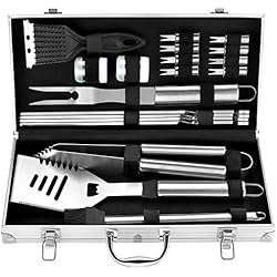 Romanticist Kit Barbecue - 20 PC en Acier Inoxydable Barbecue Ustensiles de Gril dans Un Boîtier en Aluminium - Barbecue Ensemble d'outils pour Camping Voyage Jardin - Idee de Cadeau Homme