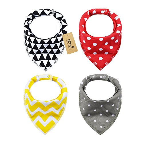 iZiv 4er Set Baby Bandana Geifer Lätzchen mit Justierbarem Druckknöpfen, Wasserdichte TPU Auskleidung für 0-2 Jahre