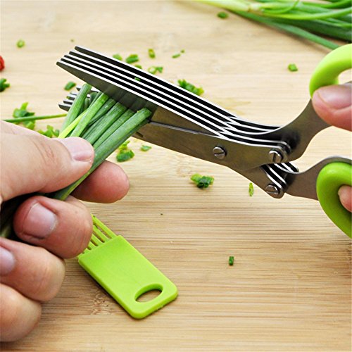 dekawei Edelstahl Küche Messer 5 Schichten Schere Sushi Geschreddertes Frühlingszwiebel Schnitt Kräuter Gewürze Schere Kochen Tools + Reinigung Kamm