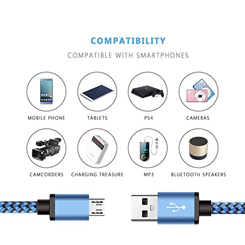Micro USB Kabel Nylon, BeneStellar (3 Pack 3m) High Speed USB 2.0 A Male auf Micro B Synchronisations und Ladekabel für Android, Samsung, Huawei, HTC, Sony, Nexus, Xiaomi und mehr (Blau 3m) - 4