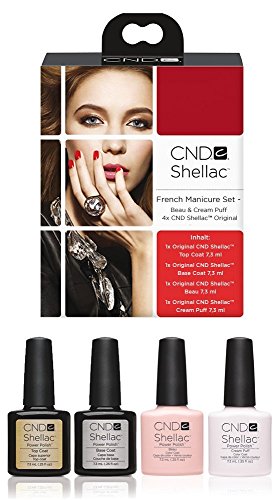 CND Shellac UV/LED Nagellack French Manicure, Top Power Base Beau/Cream Puff 7,3 ml – 4 Stück