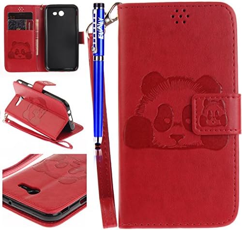 FESELE Samsung Galaxy J3 2017 Case(U.S. Edition),Cute Panda Head Pattern Wallet Case cover for Samsung Galaxy J3 2017,PU Leather Case Book Style Magnetic Closure PU Leather Wallet Flip Cover Case Card Slot and Banknotes Pocket with Hand Strap For Samsung Galaxy J3 2017 + 1 x Blue Stylus Pen - Panda, Red