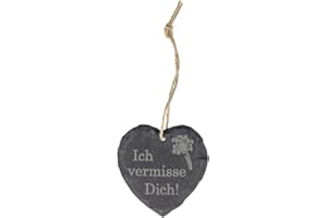 ‎SPRUCHREIF Spruchreif | Schieferherz mit Gravur | Schieferherz mit Spruch | Dekoherz aus Schiefer zum Aufhängen | Erinnerung | Andenken | Herz Trauer | Vermisse Dich