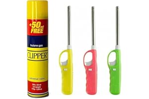 ONE BEST DEAL ONE 3 x Refillable BBQ Lighter with 1 Clipper Gas Refill Bottle | Perfect for Barbecues and Outdoor Cooking | Refillable Safety Gas Candle BBQ Fire Lighter