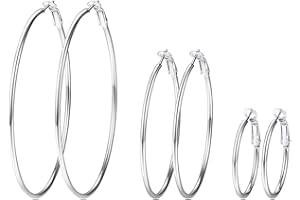 PROSTEEL Boucle d'Oreille Femme Créoles 30/40/50/70/100mm Lot de Grands Anneaux en Acier Inoxydable/Plaqué Or Hoop Earrings