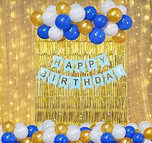 OSG Crafters Birthday Decoration Kit Happy Birthday Banner Metallic Balloons Golden Curtains and Led Light Birthday Decoration Items Happy Birthday Decoration Set for Boys/Girls/Husband/Wife