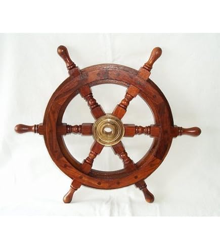 Dekoobjekt Steuerrad Aus Holz Mit Messingnabe S-XXL Nautik Optik Schiffsrad S0o1d0v0