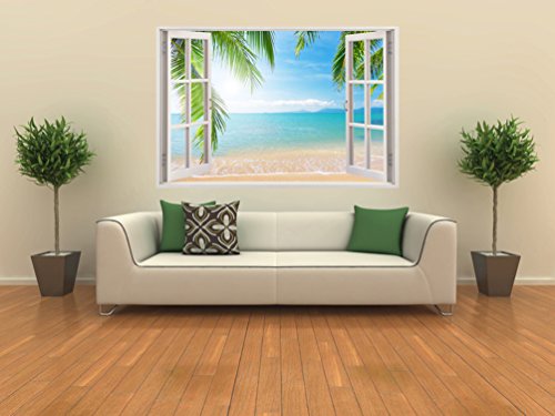 3D-Wandbild Geöffnetes Fenster – großformatig aus hochwertigem Vinyl – wiederverwendbar – 85 x 115 cm – Wandaufkleber – Wandgemälde für Wand – Hochwertige Aufkleber – Wandtattoo Fenster - 5