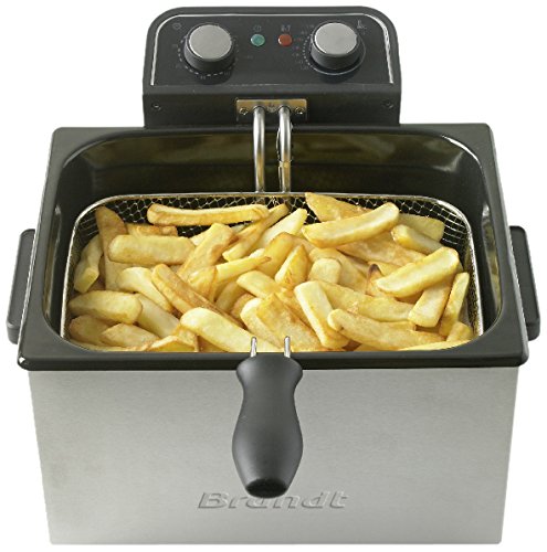 BRANDT - Friteuse XXL - 5 litres - Jusqu'à 1,6 kg de frites fraîches - 1 Panier Grande Capacité + 2 Petits Paniers Indépendants - Thermostat Réglable - Système Zone Froide