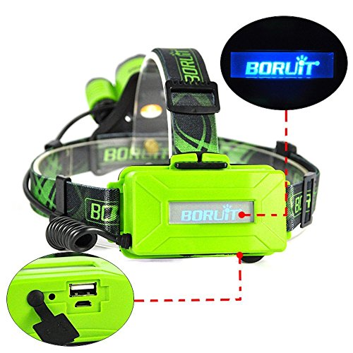 Boruit Led stirnlampe kopflampe 2016 LED-Scheinwerfer mit 4 Modi, super heller nachladbarer Hauptfackel-LED-Scheinwerfer mit grünem Licht, XM-L2 + 2XP-E LED wasserdichte Zoomable Kopf-Lampen-Lampe für das Wandern des kampierenden kletternden das Radfahren-Fischensicherheits-Lichtes - 2