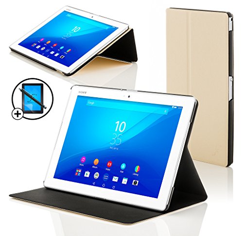Forefront Cases® Neue Leder Hülle / Tasche / Case / Cover für Sony Xperia Z4 Tablet-PC (25,6 cm 10,1 zoll) SGP771 (Juni 2015) - Rundum-Geräteschutz und intelligente Auto-Sleep-Wake-Funktion mit 3-JAHRES-GARANTIE VON FOREFRONT CASES - inkl. Eingabestift und Displayschutz