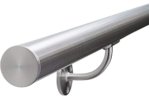 Seagull Balustrades Stainless Steel Handrail for Stairs - Pre-Assembled, 320-Grit Satin Brushed Polished - Select Length - Classic Flat End Caps - Made in UK