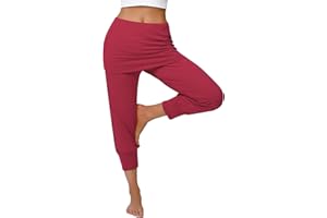 Terecey Pantalon de Yoga avec Jupe Pantalon Sarouel Femme été Pantalon de Sport 3/4 Grande Taille Pantacourt Sport Taille Haute pour Pilate Hippie Sport Danser