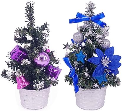 2pcs 20cm/9''inch Decorative Artificial Mini Purple and Blue Christmas Tree for Indoor Children'S Room Desk Living Room with appr. 18 Accessories