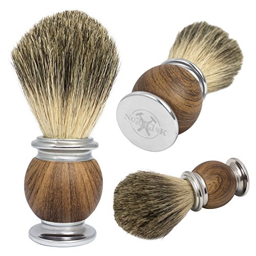 Nobelisk Premium Rasierpinsel aus Dachshaar mit hochwertigem Griff Zink-Eisenlegierung | Rasierpinsel aus Echthaar (Braun)