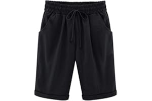 Elonglin Pantaloncini Donna Estivi in Cotone Taglie Forti a Vita Alta sopra Ginocchio Casual Larghi con Cintura Elastica Tasche Laterali