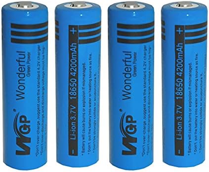 Skytower New Set WGP Wonderful Green Power 4pcs 18650 4200mAh 3.7V Lithium Li-ion High Capacity Button Top Rechargeable Battery for UltraFire Cree LED Headlight Headlamp Head Torch Flashlight Ecigarette E-cig E-cigar Eliquid Mod (Blue)
