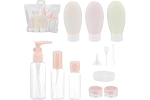 HISDRICUS Ensemble de 13 Flacons de Voyage, Flacons de Remplissage de Voyage, Conteneurs de Voyage Étanches, Rechargeables, Trousse de Toilette pour Shampooing, Crème, Revitalisant et Lotion