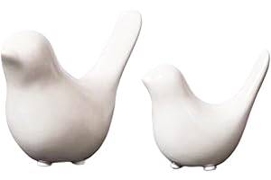 Tibeoyad 2 Stück Kleine Vögel Statuen, Keramik Vogel, Moderne Tier Vogel Skulpturen für Landschaft Garten Home Office Desktop Display Dekor (Weiß)