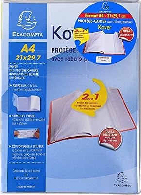 Exacompta - 32420E - Protege Cahier Kover avec Rabat et Pochette en Coins - Format A4 - 21 x 29.7 cm - Coloris Transparent