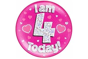 BRITISH BALLET Age 4 Birthday Badge Pink And Silver Stars And Hearts Holographic Recyclable 4th Birthday Party Badge OTP