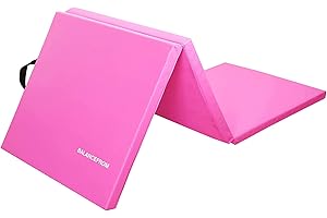 BalanceFrom 1.5" Thick Tri-Fold Folding Exercise Mat with Carrying Handles for MMA, Gymnastics and Home Gym Protective Flooring, 180x60cm/6x2ft, Pink