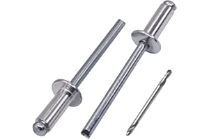 SKIR'CO (100 szt.) aluminiowe nity zrywalne 5,0 x 12 mm, stalowy trzpień, nity zatrzaskowe, głowica kopułkowa, nity DIN 7337, wiertło w zestawie