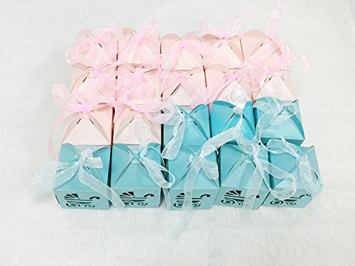 Lavinaya Geschenkschachteln mit Laserausschnitten für Taufen, Babypartys usw., klein, mit Schleife, 50 Stück blau - 6