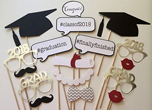 Veewon 2017 Graduierung Fotorequisiten Photobooth Partei-Bevorzugung 17pcs Gläser Schnurrbart-rote Lippen Bogen Krawatten auf Stock Grad Partei Dekorationen