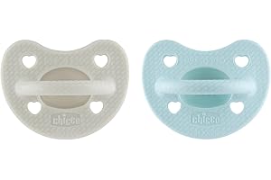 Chicco Physio Luxe Chupete para Bebés 6-16 Meses, Chupete recién nacido, 100% Silicona Suave y flexible, Pezón Suave, Apoya Respiración Fisiológica y Desarrollo Boca, Gris y Azul, 2 ud
