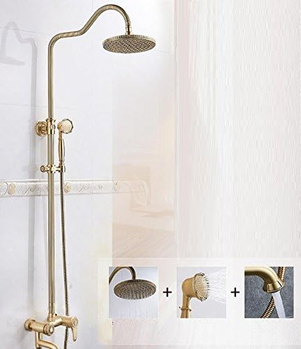 ZHUCHANGJIANG All bronze Carved Luxury Rain Shower Systems Wall Mounted Shower Combo Rain Shower Head + Hand Shower Spray Rain Mixer Shower Combo Set Full Body Coverage Easy to Clean and Install,B