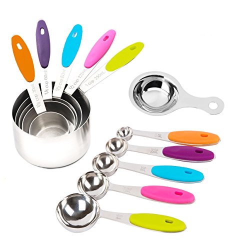 Edelstahl Messbecher und Messlöffel mit dem Silikon Griff für trockene und flüssige Zutaten -frei Eiertrenner-Ideal zum Backen und Kochen 10 Piece Spoons+Cups