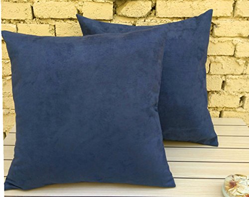 Aitliving2 pcs Pack Solid Throw Pillow Covers Cases Cushion Covers, Ultra Soft Faux Leather Suede Both Sides, 18 X 18 Inch, Navy Blue, 45X45cm