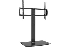 HEMUDU HT04B-003P Uniwersalny obrotowy stojak pod telewizor 40 do 218.4 cm, obrotowy o 110 stopni, 5-stopniowa regulacja wysokości, wytrzymała podstawa ze szkła hartowanego, mieści ekrany do 66 kg,