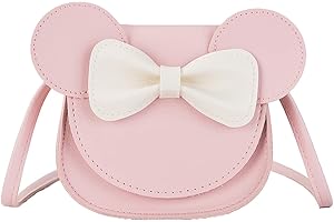 HOLLYLIFE Girls Shoulder Bag with Mouse Ear Bow Knot Kids PU Handbags Waterproof Shoulder Bag Shoulder Strap Adjustment Cute Fashion Outing Bag For Kids Girls Gift