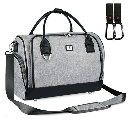 Preisvergleich Produktbild Wickeltasche Umhängetasche Große Kapazität mit Kinderwagen Haken und Wickelunterlage Multifunktionale Reisetasche für Unterwegs (Hellgrau)