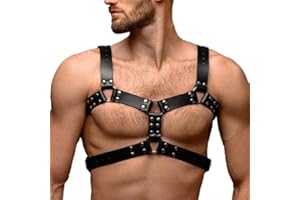 Lunriwis Hombres de Cuero Negro Ajustable Cuerpo Arnés, Hombre Hebillas de Pecho Cuerpo Arnés de Pecho Punk Gótico Atractivo Chest Muscle Harness Clubwear