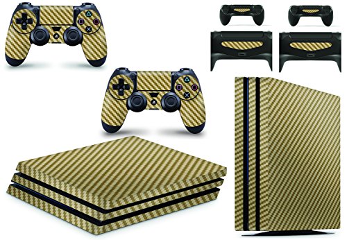 Gizmoz n Gadgetz PS4 PRO Console Skin Vinyl Cover Decal Sticker Carbon Gold Controller Skins Set