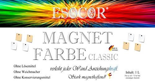 1 Liter Esocor® Magnetfarbe classic + 5 Neodym- Test Magnete Gratis – sehr Allergikerfreundlich – Ideal für sensible Innenräume - 4