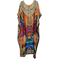 Mogul Interior Womens Caftan Dress Throwing Shades Digital Print V-Neck Beach Cover Up OneSize