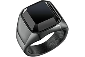 Aeici Bagues Acier Inoxydable Homme,Alliance Gothique Zircone Noire Carrée de 17MM Anneau Argent Or Taille 54-66.5